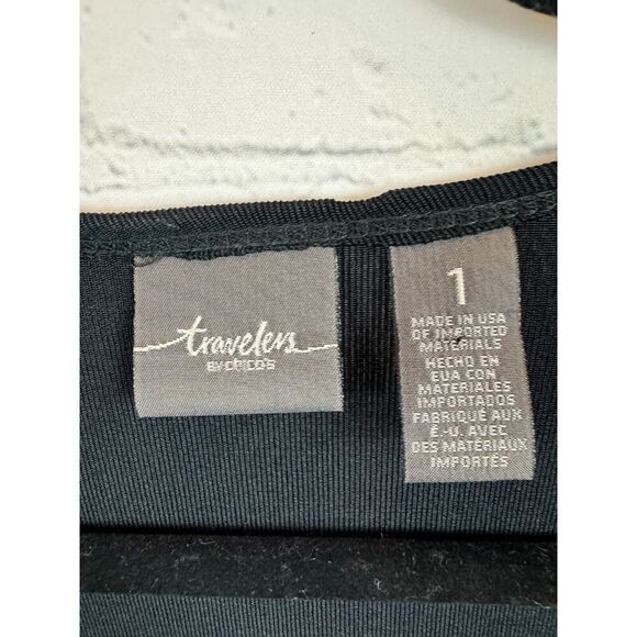 CHICO'S TRAVELERS black beige animal print knit open front cardigan sweater 1 M - Picture 3 of 7